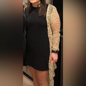 Elegant Long Beige Knit Sweater